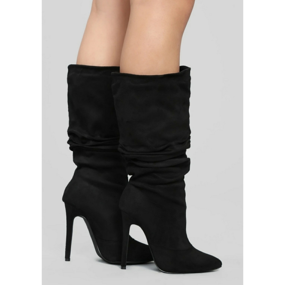 🆕️ Fashion Nova Suade Black Slouch Heels Sz 6.5